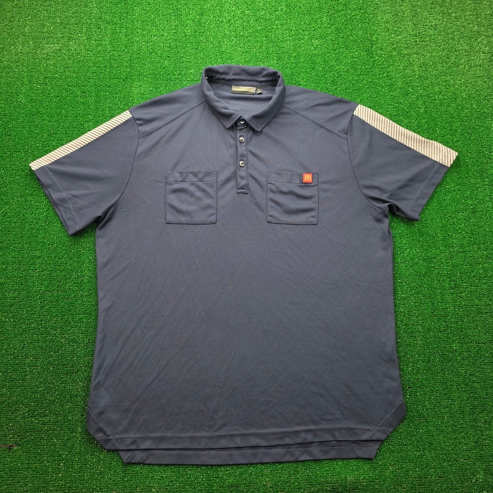 Mcdonalds Employee Polo Shirt Mens XL Navy Blue Double Pocket Uniform Work Wear